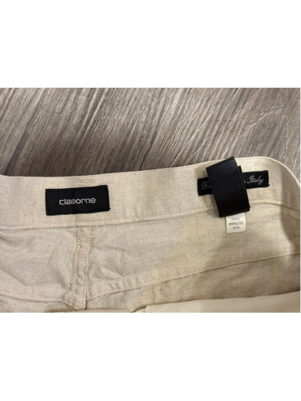 Vtg Y2K Claiborne Mens Linen Cotton Blend Pants Beige Straight Leg Sz 36x32 - Picture 3 of 7